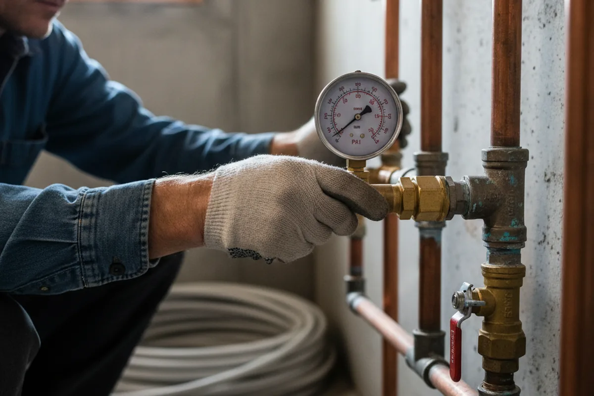 Pressure testing a repaired line during Water Line Repair in White Post